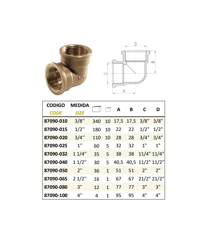 Codo latón 3" Hembra Codo latón 3" Hembra