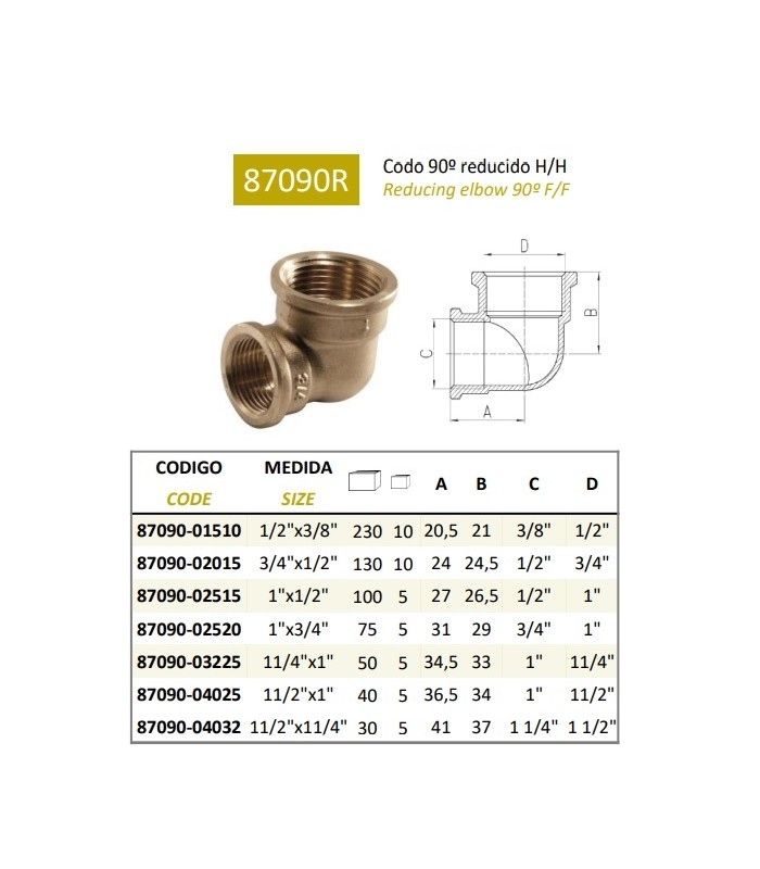 Codo de latón reducido hembra 1 1/2" x 1 1/4" Codo de latón reducido hembra 1 1/2" x 1 1/4"