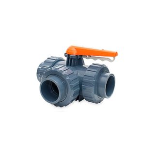 Válvula PVC Bola 3 vías encolar Ø40. Flujo en "L"